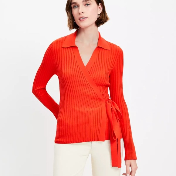 Loft Ribbed Collared Wrap Sweater - Picture 1 of 5